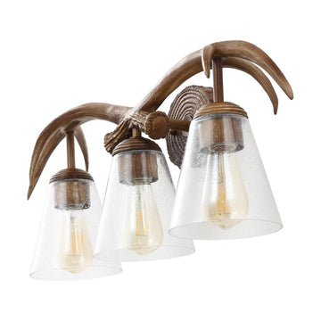 Wyatt 25.5" 3-Light Southwestern Bohemian Resin/Seeded Glass Faux Antler LED Vanity Light - JONATHAN Y